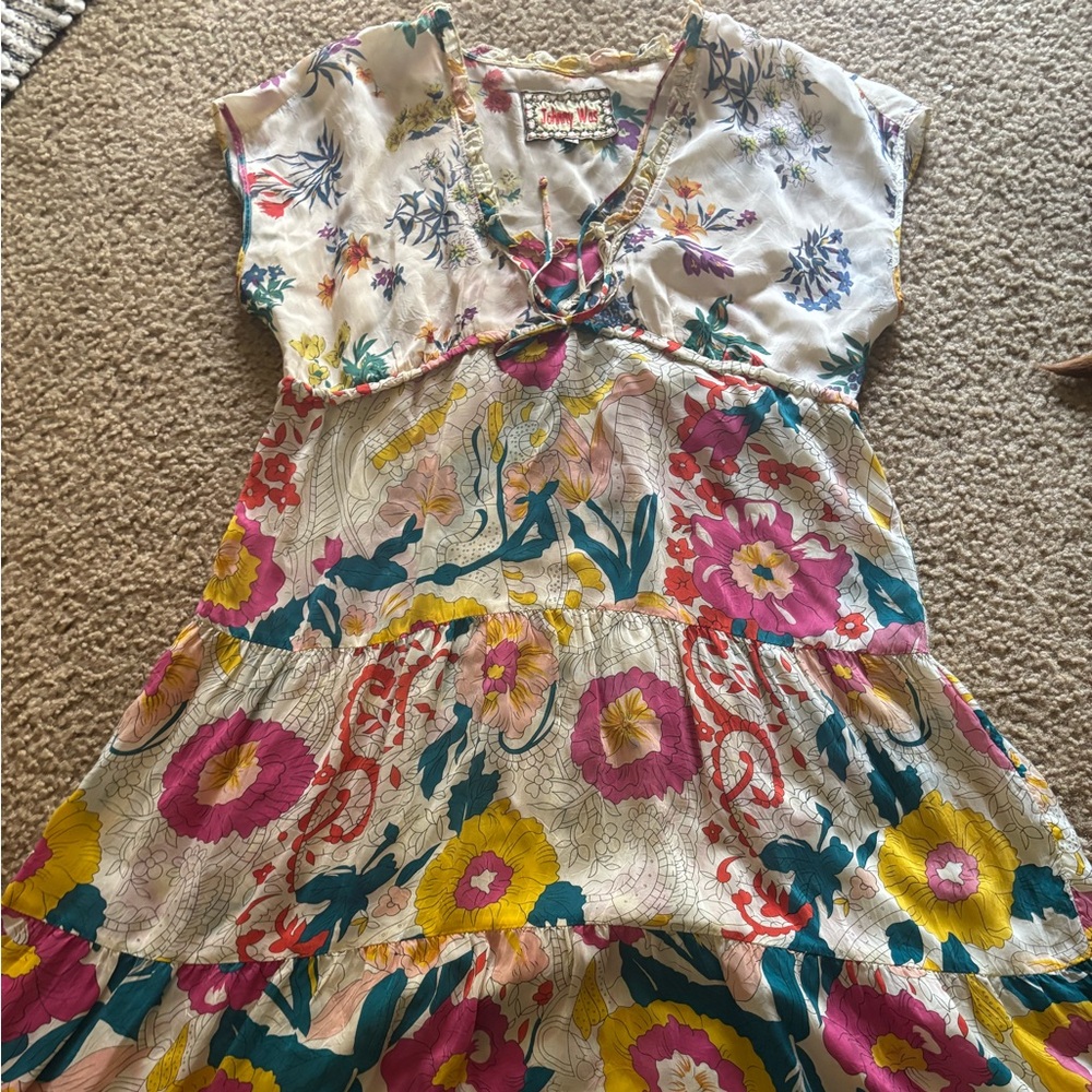 Johnny Was Yellow Orange Flutter Sleeve Sundress